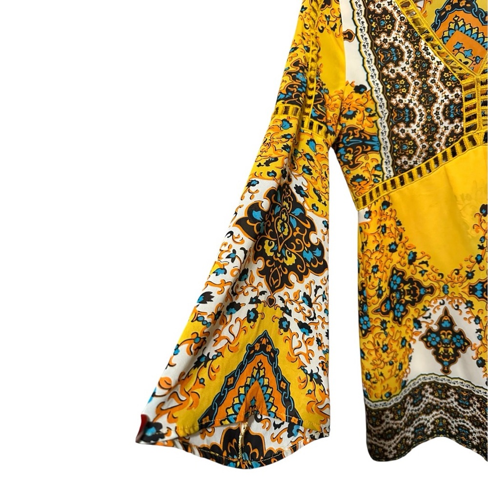 UMGEE Yellow Bohemian V-Neck Printed Dress Size S - Picture 5 of 8